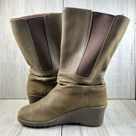 Keen Akita Brown Leather Slouch Wedge Heeled Tall Calf Boot Women’s Size 8.5 - Picture 2 of 10